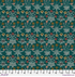 Lodden Daisy Fields Teal fabric by Morris & Co for FreeSpirit, featuring small daisies, flowers, leaves, and botanical motifs in gold, pink, sage, and pale blue on a rich teal background.