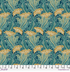 Lodden Laceflower Teal fabric by Morris & Co for FreeSpirit, featuring flowing teal and sage foliage with stylized golden flowers and cream outlines.
