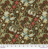 Suffolk Holiday Golden Lily Ruby fabric by Morris & Co for FreeSpirit, featuring cream lilies, sage and teal foliage, blush flowers, and flowing vines on a deep ruby background.