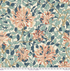 Morris & Co Honeysuckle Aqua 108 inch wide quilt backing fabric, featuring peach honeysuckle flowers and aqua and blue leafy vines on a soft cream background.