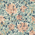 Morris & Co Honeysuckle Aqua 108 inch wide quilt backing fabric, featuring peach honeysuckle flowers and aqua and blue leafy vines on a soft cream background.