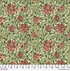Suffolk Holiday Small Honeysuckle Madder Leaf fabric by Morris & Co, featuring red and rose honeysuckle flowers with layered green leaves on a warm cream background.