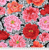Brocade Peony Crimson fabric by Philip Jacobs for Kaffe Fassett Collective, featuring oversized red, coral, and pink peonies over a bold black-and-white floral background.