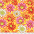 Cactus Flower Yellow fabric by Philip Jacobs for Kaffe Fassett Collective, featuring large pink, coral, orange, red, and cream cactus-inspired flowers on a bright yellow and orange background.