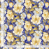 Lumiere Night Floral Field fabric by Timeless Treasures featuring large cream and white flowers with golden centers and muted green foliage on a rich blue background.