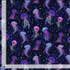 Bioluminescent Jellyfish cotton fabric by Timeless Treasures with purple, violet, aqua, and blue jellyfish on a midnight navy background.