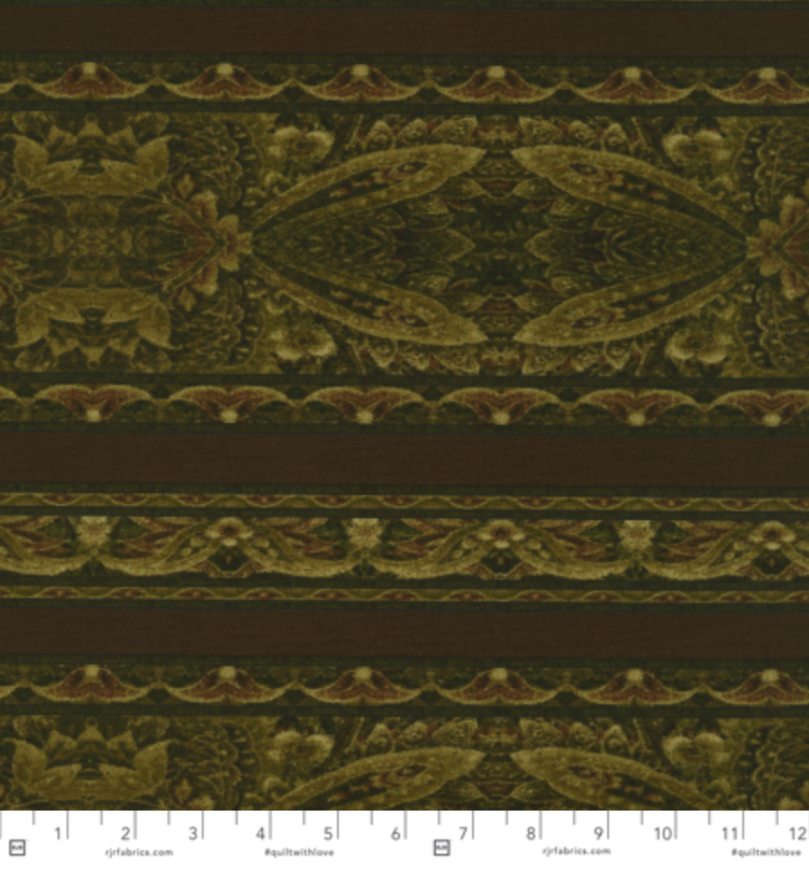 “2101‑008 Border Basics brown border cotton fabric by Jinny Beyer for RJR Fabrics, showcasing an elegant brown border motif for quilting and sewing projects.”