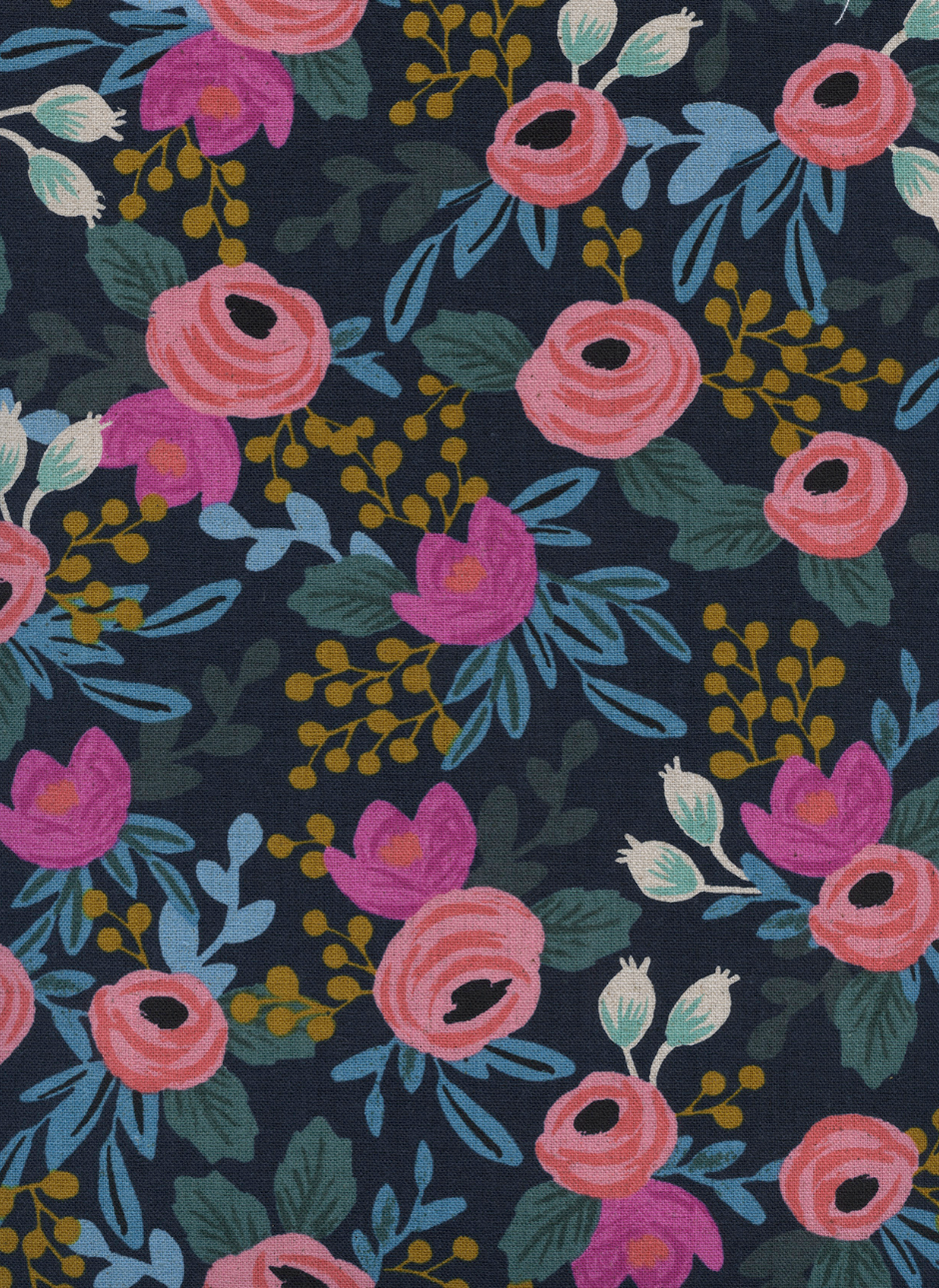 Rosa Navy Canvas Fabric by Rifle Paper Co. – bold floral print on navy cotton canvas from the Menagerie collection by Cotton + Steel.