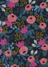 Rosa Navy Canvas Fabric by Rifle Paper Co. – bold floral print on navy cotton canvas from the Menagerie collection by Cotton + Steel.