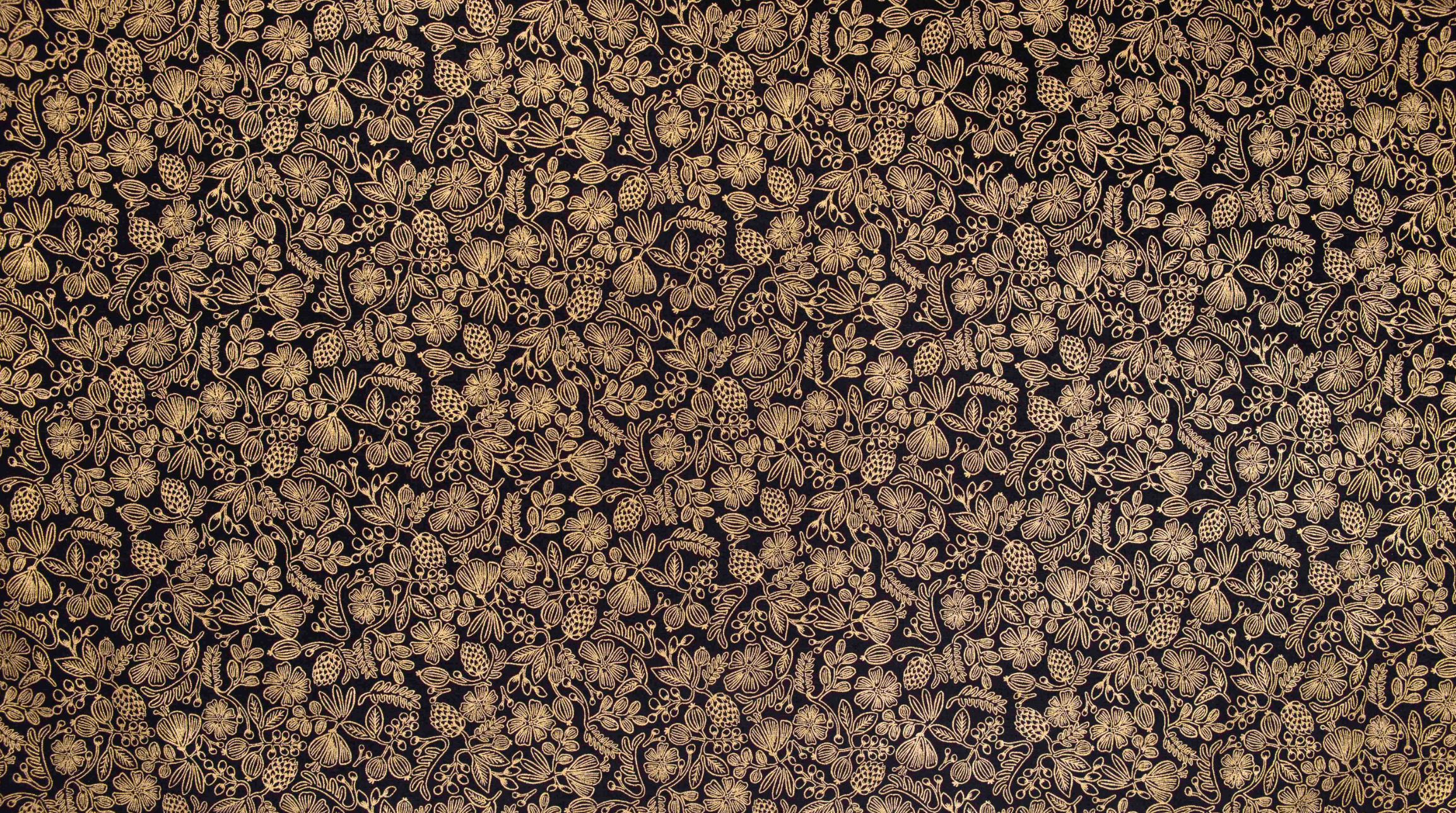 Moxie Florals Black Metallic Fabric by Rifle Paper Co. – bold floral cotton fabric with gold accents from Primavera collection.