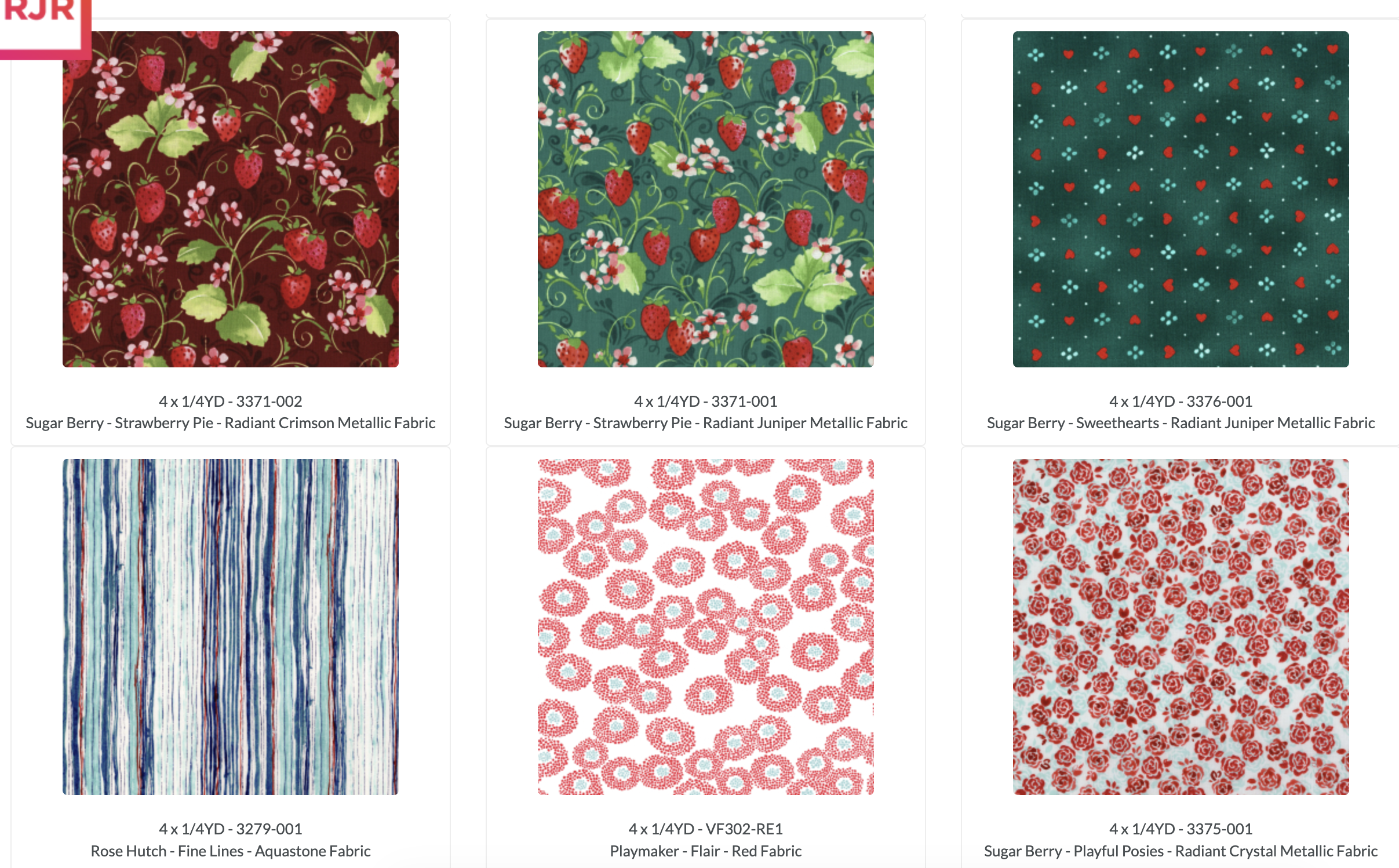 Valentine Fat Quarter Box by RJR Studio for RJR Fabrics featuring 120 premium cotton fat quarters with 30 coordinating metallic glitter Valentine's prints in pink, red, burgundy, cream, and teal.