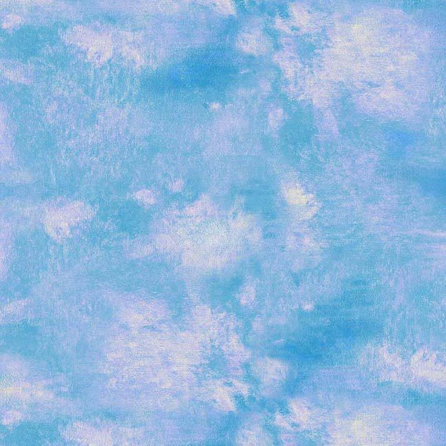 Tonal Sky Texture Blue fabric by Timeless Treasures featuring a soft mottled watercolor texture in sky blue, aqua, pale blue, and lavender tones.