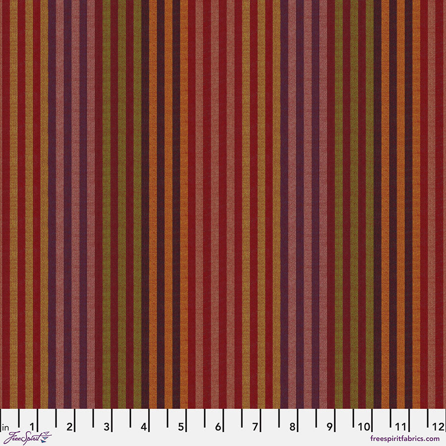 Kaffe Fassett Caterpillar Stripe Earth fabric with vertical stripes in warm earth tones