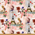 Paris Luck Ballet Pink digital print fabric by Villa Rosa Designs for Hoffman Fabrics featuring the Eiffel Tower, vintage bicycles, flamingos, flowers, birds, lace, and French-inspired motifs on a soft ballet pink background.