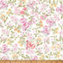 Floral Tea Rose fabric from the Soiree collection by Hoffman Fabrics featuring delicate pink roses, peonies, cream blossoms, and soft green foliage scattered across a white background on premium quilting cotton.
