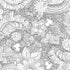 Doodle Floral White 108-inch wide quilt backing fabric by Charisma Horton for Timeless Treasures featuring black hand-drawn flowers, leaves, hearts, swirls, and doodles on a white background.