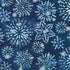 Artisan Batiks Evergreen Ice Sparkle Frosted Snowflakes Blue premium cotton batik featuring large frosted snowflakes with metallic silver accents on a deep navy and icy blue hand-dyed background by Lunn Studios for Robert Kaufman.