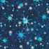 Artisan Batiks Evergreen Ice Sparkle Frosted Snowflakes Celestial batik fabric featuring silver metallic snowflakes and icy blue starbursts on a deep celestial navy hand-dyed batik background.