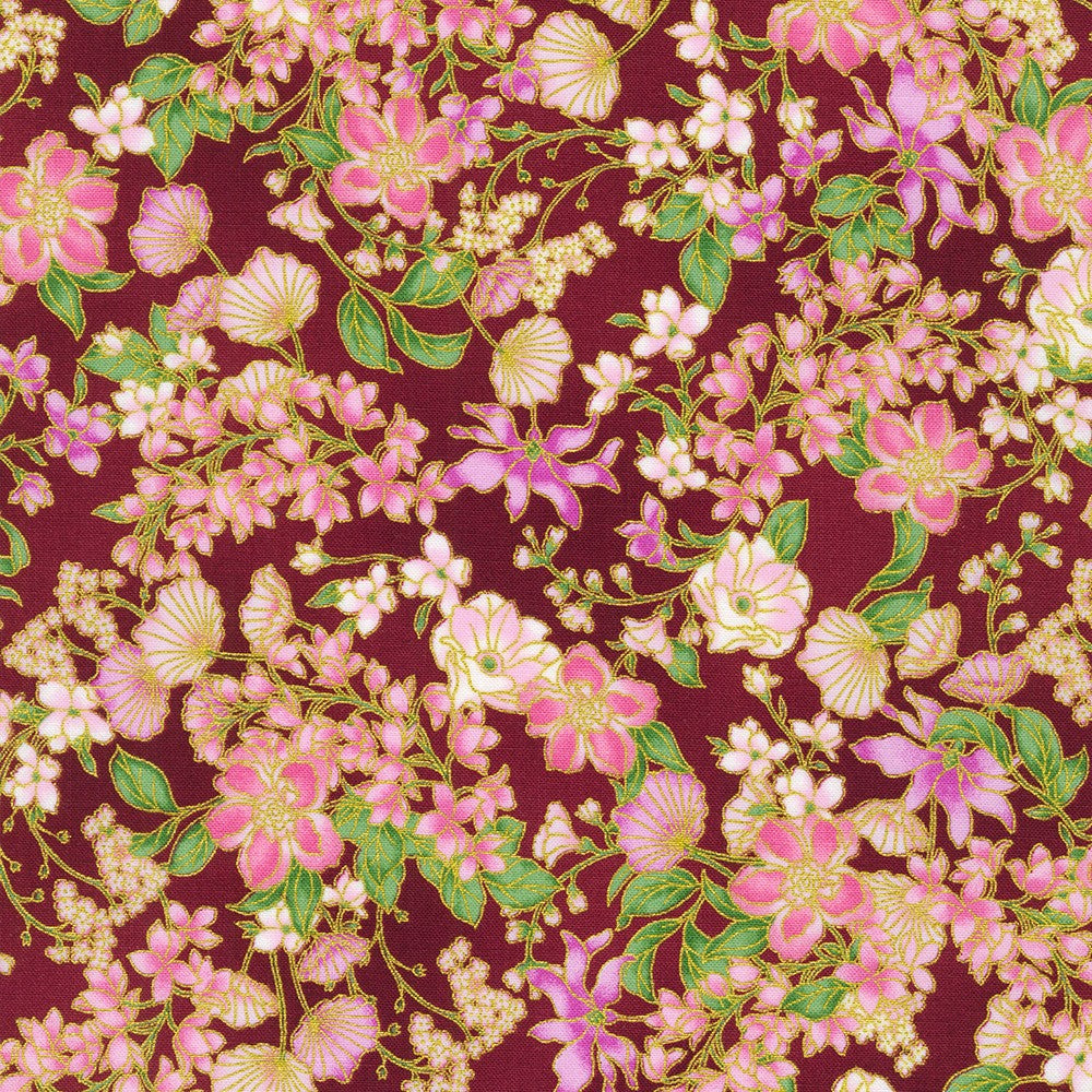Aurelia - Small Florals Burgundy Metallic Yardage