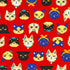 Sevenberry Canvas Cats Red fabric by Robert Kaufman featuring colorful illustrated cat faces on a vibrant red cotton canvas, perfect for bags, home décor, quilting, and fun sewing projects.