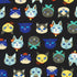 Sevenberry Canvas Cats Black fabric by Robert Kaufman featuring colorful illustrated cat faces on a black cotton canvas, perfect for bags, home décor, quilting, and fun sewing projects.