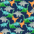 Sevenberry Canvas Dinosaurs Navy fabric by Robert Kaufman featuring colorful watercolor dinosaurs including stegosaurus and long-neck dinosaurs on a navy blue cotton canvas, ideal for children's quilts, bags, nursery décor, and sewing projects.