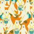 Sevenberry Canvas Polar Bears Orange fabric by Robert Kaufman featuring whimsical white polar bears riding bicycles and playing drums on a vibrant orange background, perfect for bags, quilts, nursery décor, and home sewing projects.