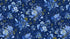 Navy quilting fabric with blue watercolor wildflowers and metallic gold botanical accents from the Cobalt Bliss collection by Lauren Wan for Robert Kaufman Fabrics.
