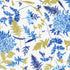 White quilting fabric with blue watercolor fern leaves and metallic gold botanical accents from the Cobalt Bliss collection by Lauren Wan for Robert Kaufman Fabrics.