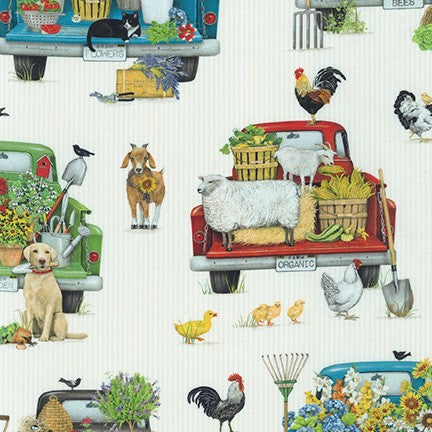 Down on the Farm Fabric – Vintage Trucks with Vegetables by Mary Lake-Thompson for Robert Kaufman