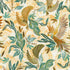 Golden Feathers Birds and Foliage Parchment metallic quilting fabric by Studio RK for Robert Kaufman featuring elegant birds flying among leafy foliage on a parchment background with shimmering gold metallic accents.