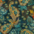 Golden Feathers Birds Navy Metallic cotton fabric by Studio RK for Robert Kaufman featuring elegant birds, ornate paisley feathers and floral motifs with metallic gold accents on a navy background, ideal for quilting, bags and home décor.