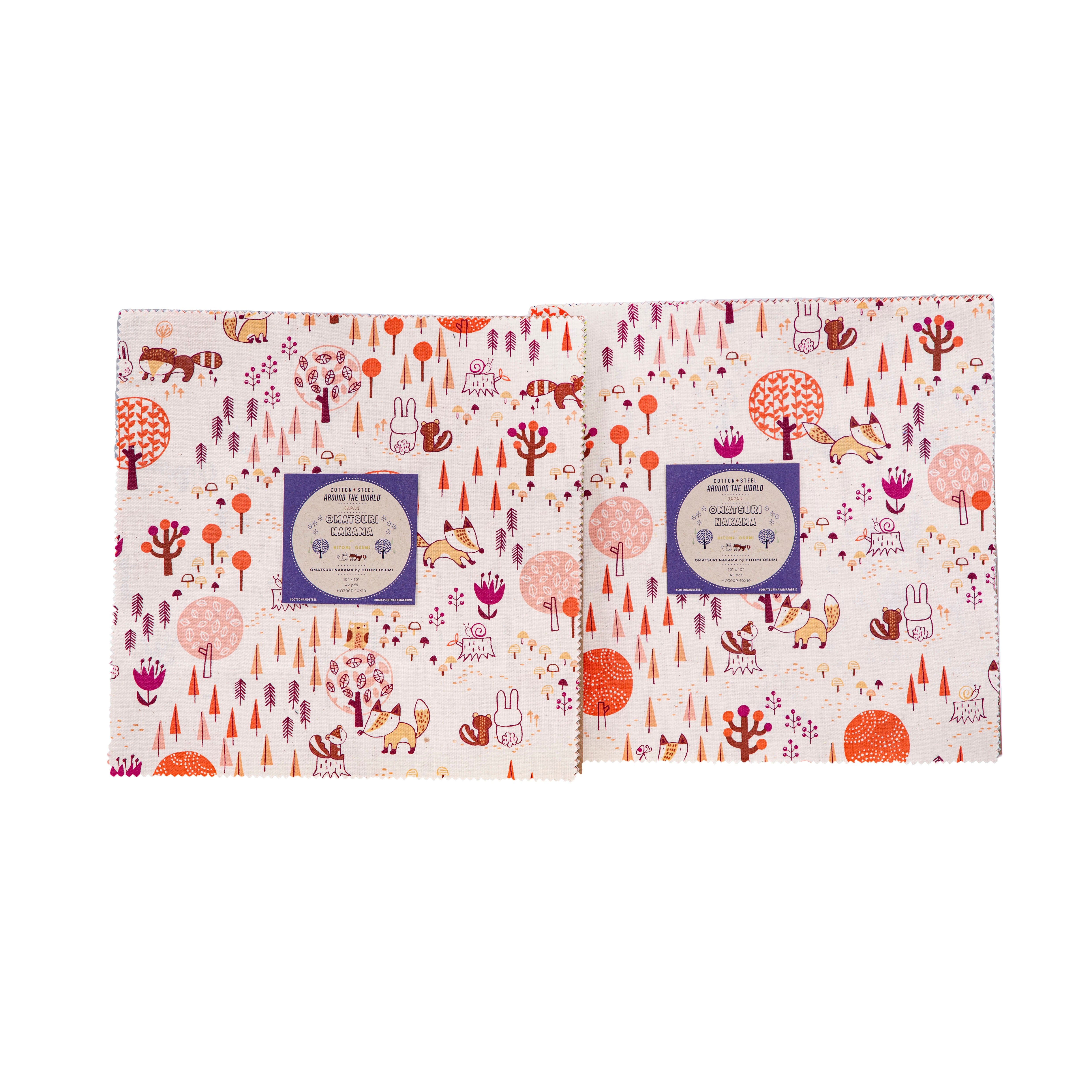 Omatsuri Nakama 10x10 Pack by Hitomi Osumi for Cotton + Steel – Precut 10" squares with colorful Japanese festival designs.