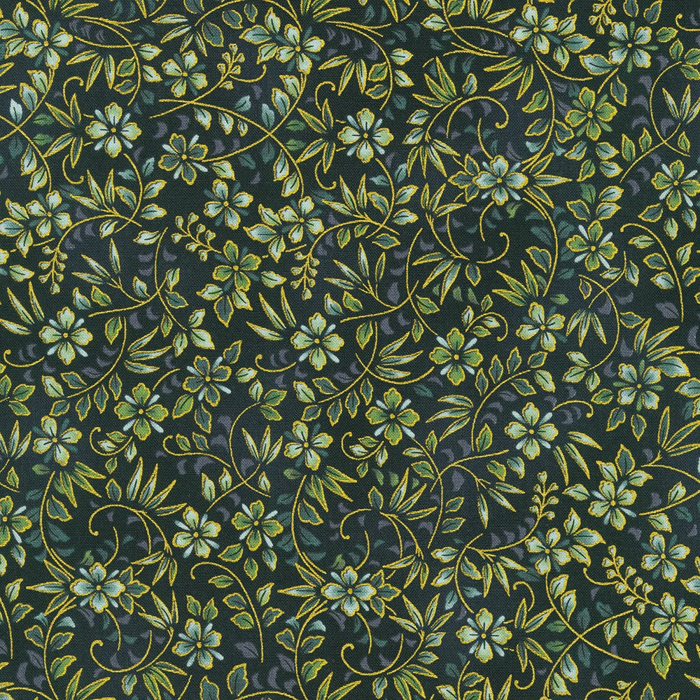 Fat Quarter - Imperial Collection: Honoka - Leafy Floral Black Metallic