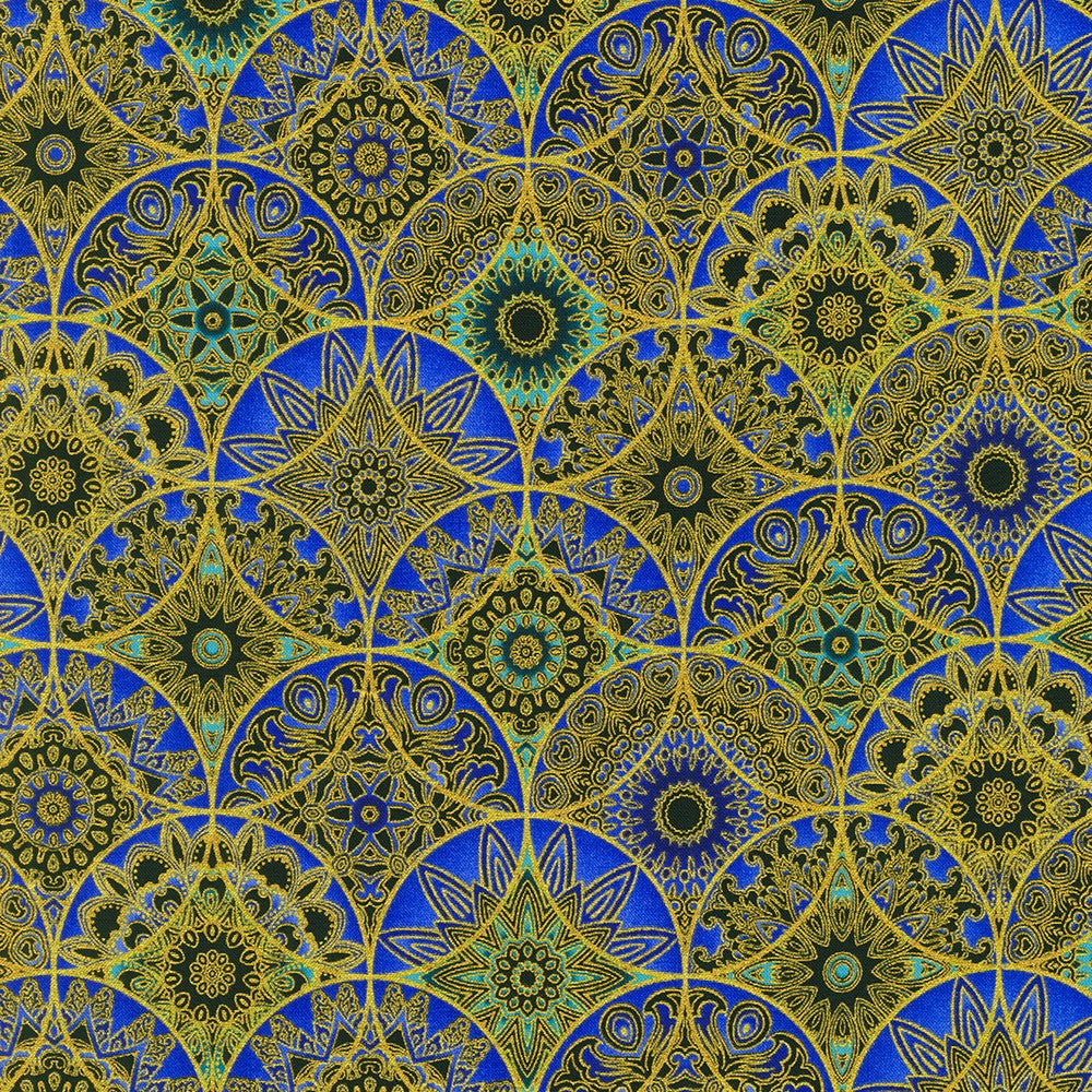 Jaikumari - Medallions Sapphire Metallic Fabric