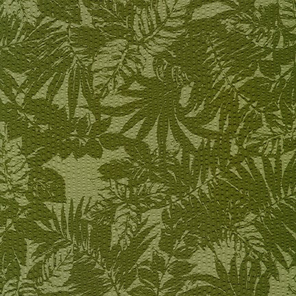 Plisse Collection - Tropical Leaves Olive Yardage