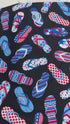 Red White & True Flip Flops on Black Fabric by Kanvas Studio – Patriotic summer cotton