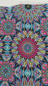 Where in the World Rio Blue Multi cotton fabric by Paula Nadelstern featuring colorful kaleidoscope medallions in blue pink yellow and black.