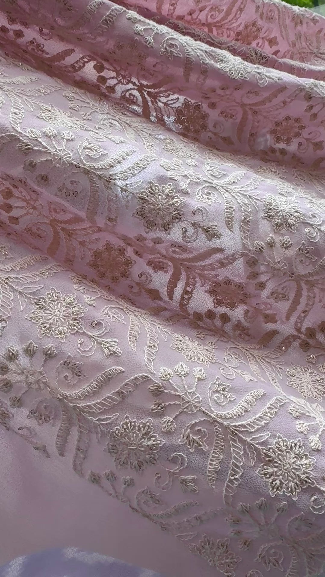 Light Lilac Embroidered Georgette Fabric - Lucknowi Work