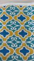 Turquoise lattice geometric cotton fabric with mustard and blue by Dena Designs.