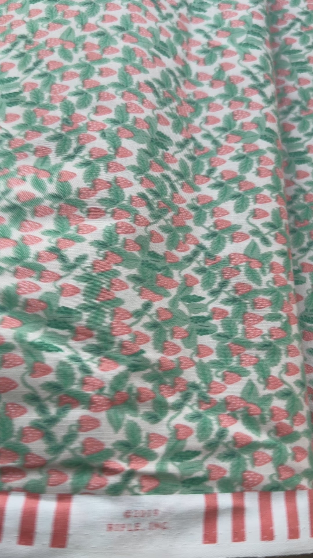 Strawberries Blush fabric – pink cotton with red strawberries by Rifle Paper Co. for Cotton + Steel.