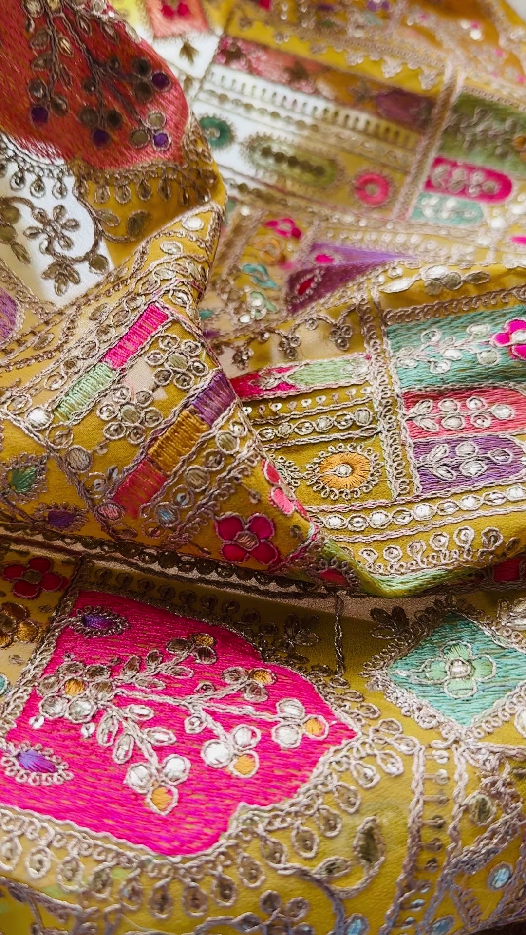 Embroidered Mustard Georgette with Sequins and Thread Work