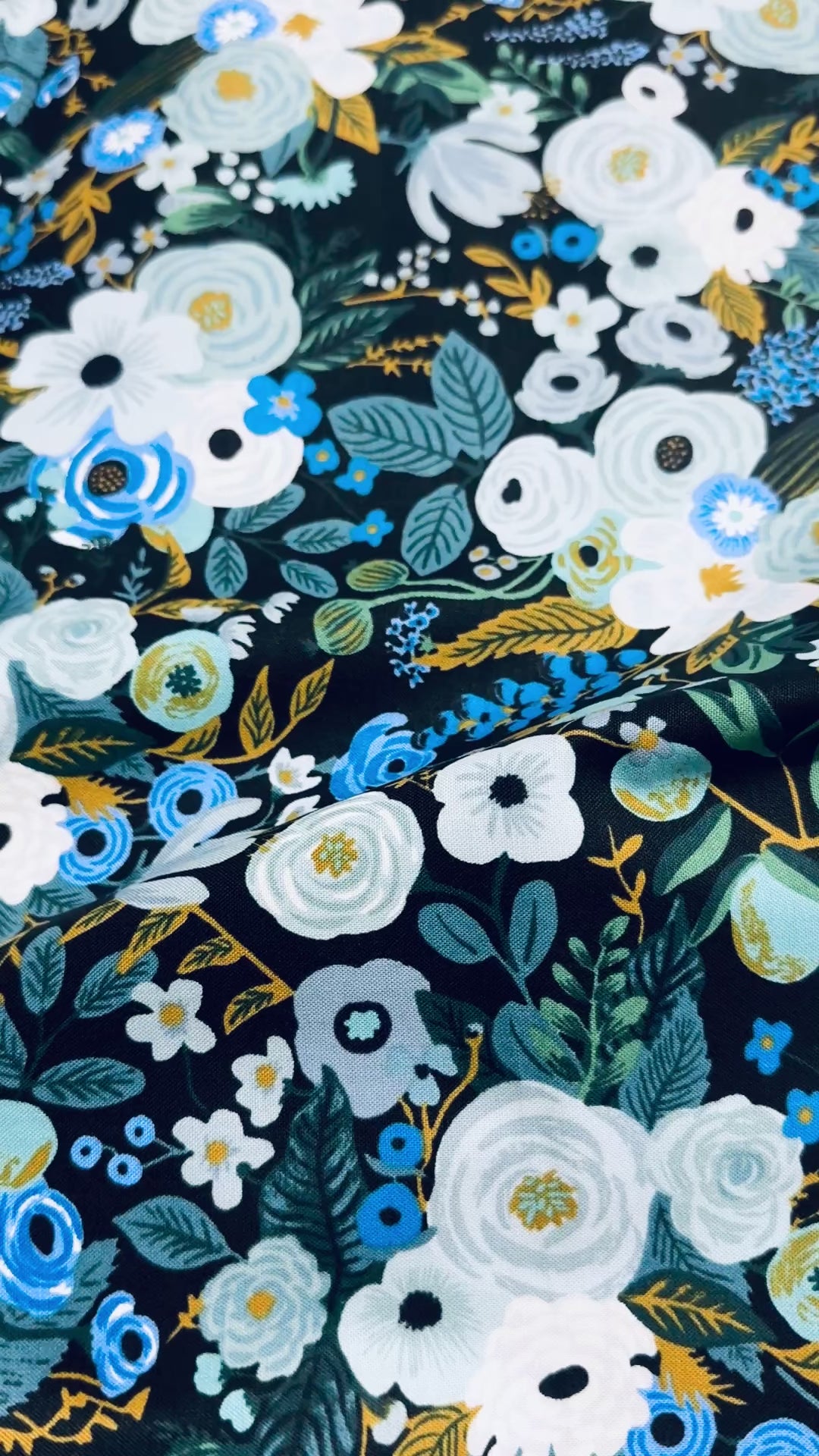 Wildwood – Garden Party Blue Fabric by Rifle Paper Co. for Cotton + Steel – botanical blue floral cotton print.