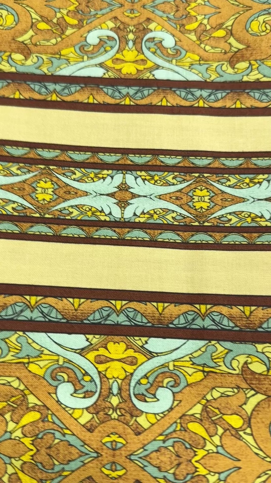 Miyako Border Yellow Fabric by Jinny Beyer – Asian-style geometric and floral border cotton print for RJR Fabrics.