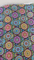 Pink mandala quilting fabric featuring colorful geometric floral medallions in turquoise, aqua, yellow, and lime green by Blank Quilting.