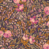 Pink and mauve wildflowers with golden foliage on a deep plum background, Flowers In The Breeze Pink Dawn cotton fabric by RJR Fabrics.