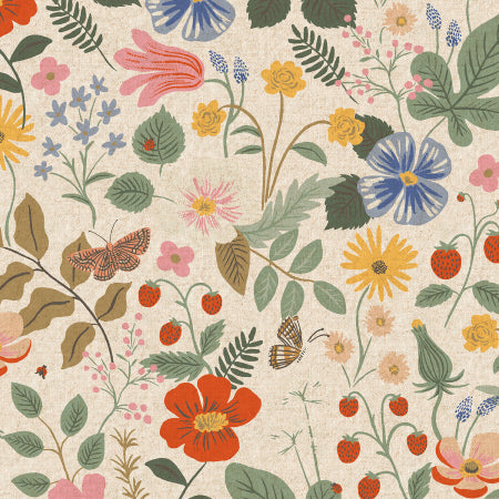 floral strawberry unbleached cotton canvas fabric by Rifle Paper Co for Cotton and Steel