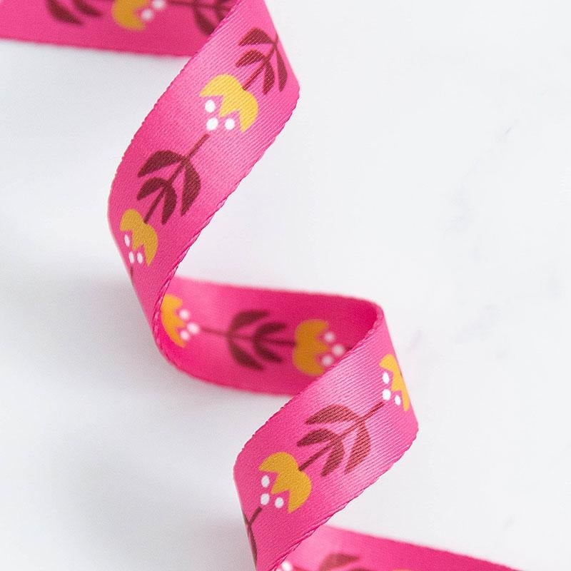 pink floral polyester webbing for bag making and sewing projects
