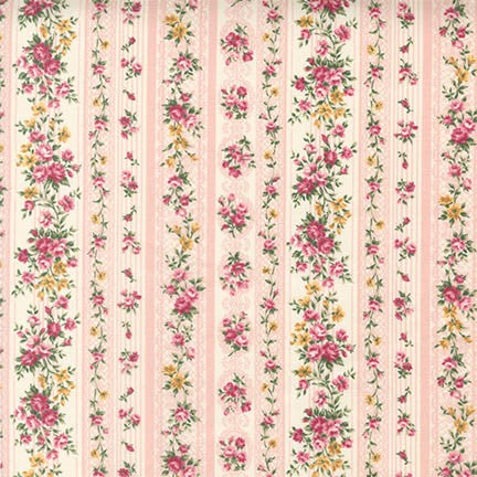 Fat Quarter - Sevenberry Petite Victoriana - Floral Stripes Pink