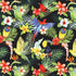 Tropical Vacation - Birds Bright Foliage on Black Yardage